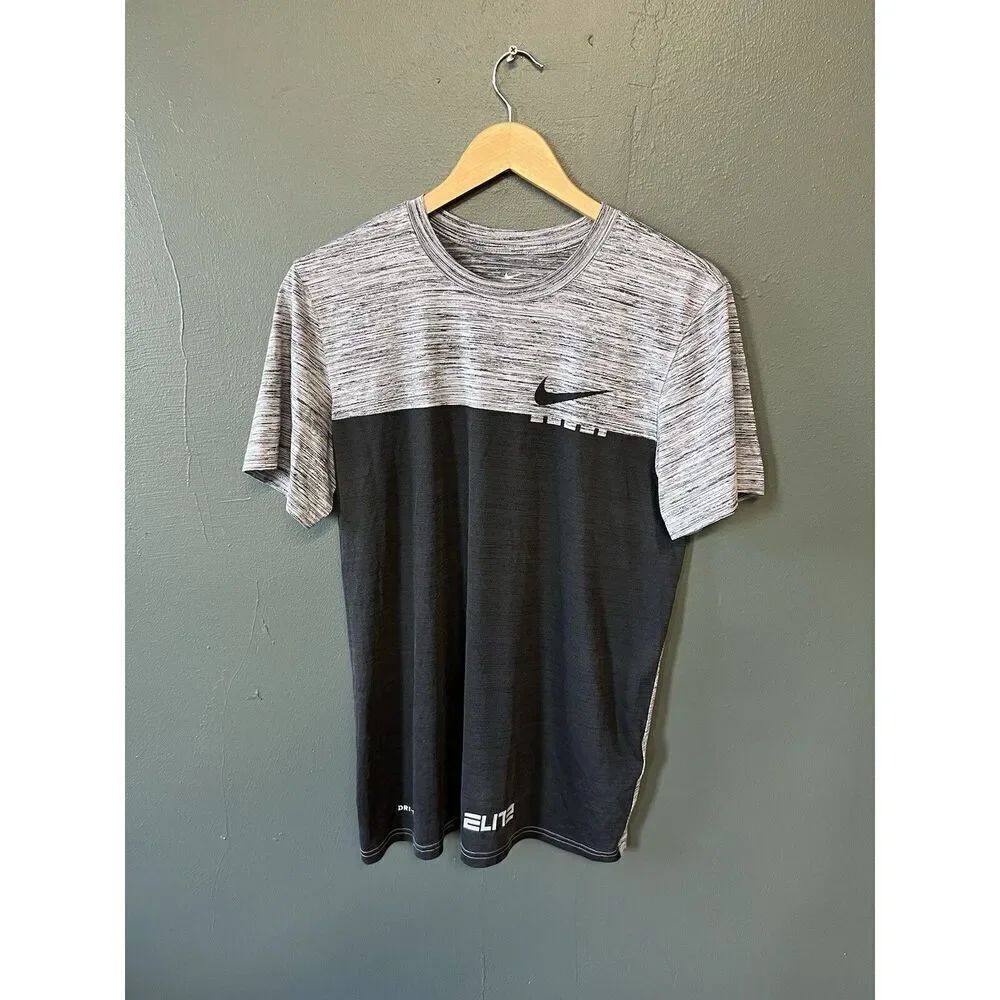 Nike Mens Gray Black Short Sleeve Athletic T-shirt Nike Elite size Small Dri-Fit